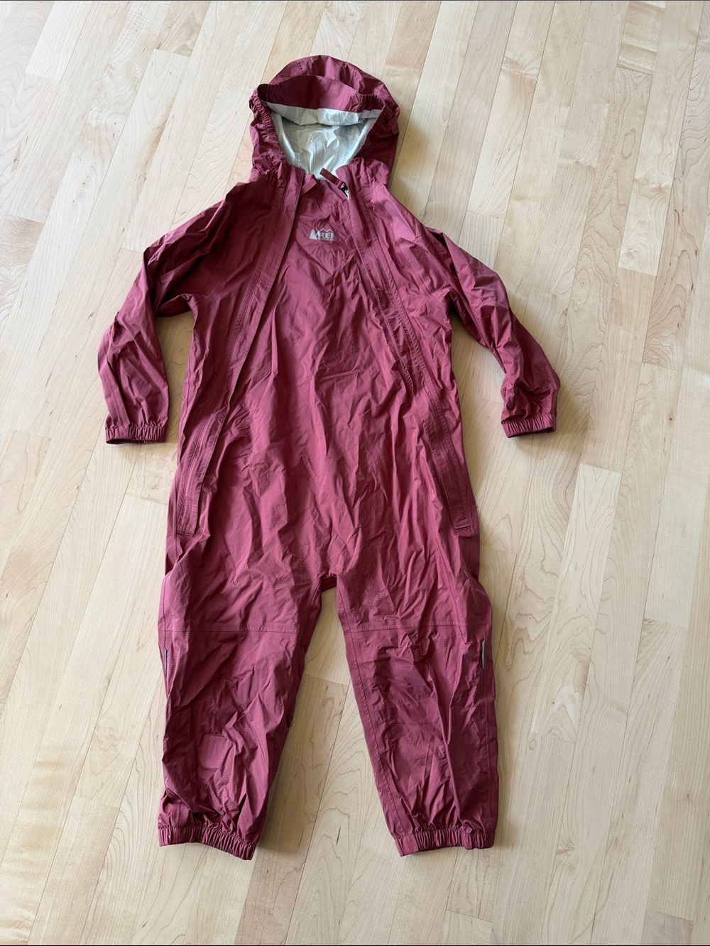 REI Kids' Maroon Hooded Waterproof Rain Suit